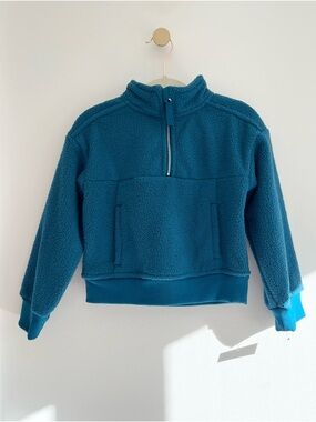 (NWT) Cat & Jack Girls Teal Collared Sherpa Half-Zip Pullover Sweatshirt, XS 4/5